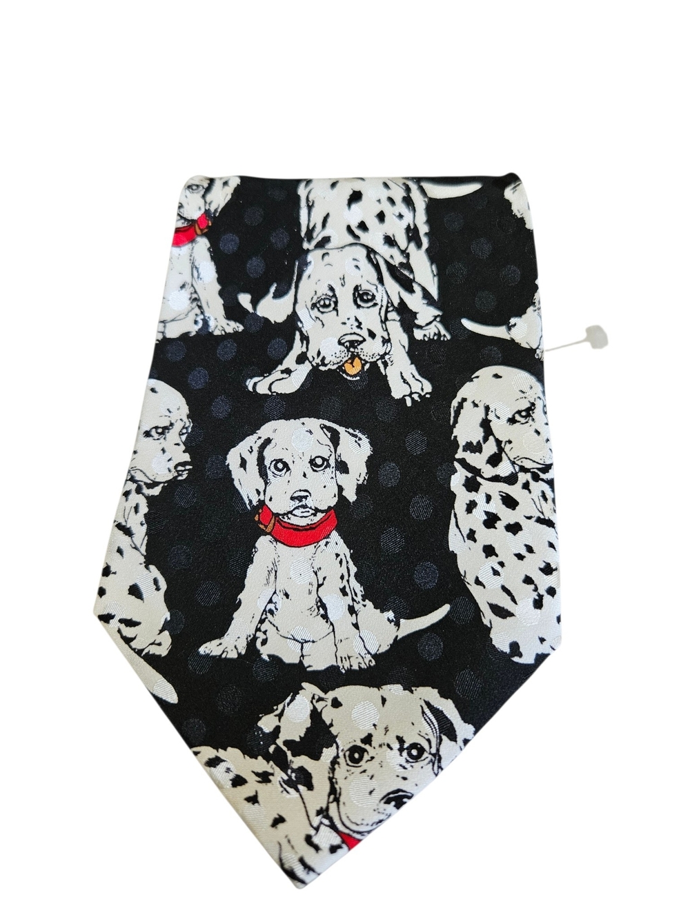 Addiction Black Tie with White Dalmatian Puppy Print and Red Collars